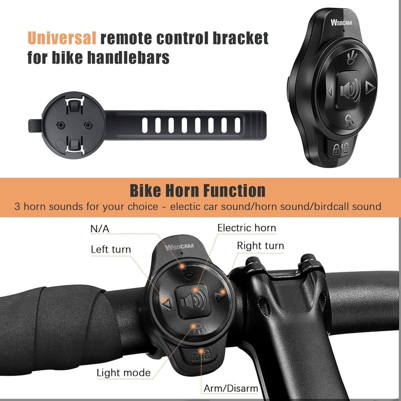 wsdcam Smart Bike Light with Turn Signals, Brake Light, and Alarm Horn - Auto ON/Off Rechargeable Waterproof Rear Bicycle Tail Light with Remote - Image 2